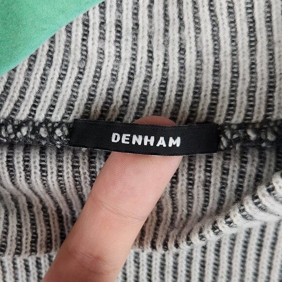 Denham Striped Lightweight Knit Oversized Cotton Blend Mockneck Sweater XXS - Picture 7 of 10